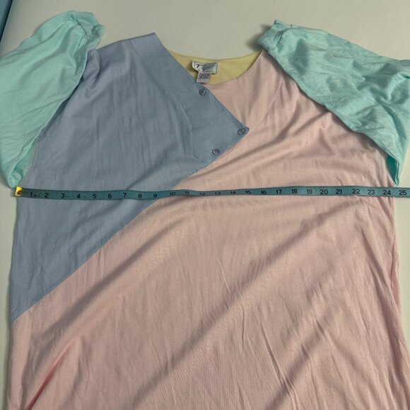 Vintage Full Length 100% Cotton Nightgown with 3/4 Sleeves Pink Blue Yellow - Picture 5 of 10